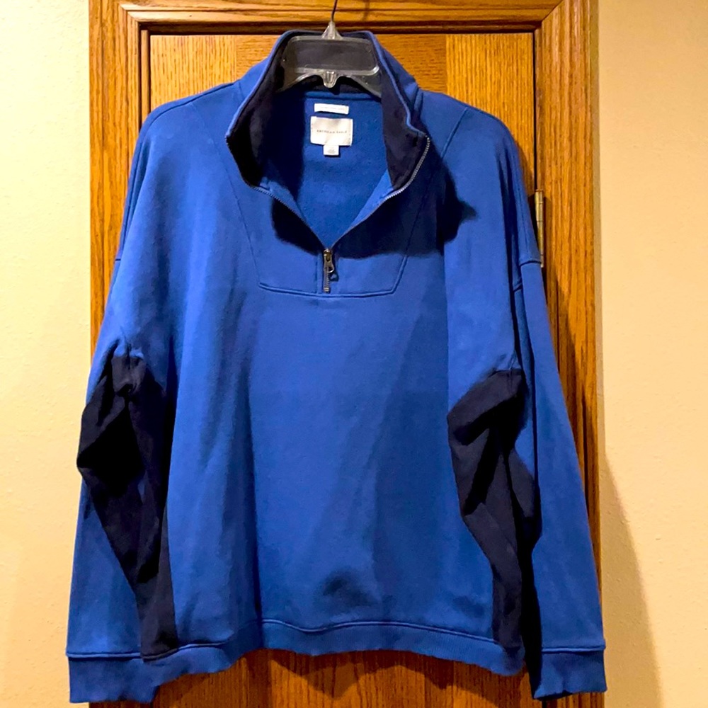 Women’s Long Sleeve 3/4 Zip Sweatshirt Blue w/Black Under Sleeves
